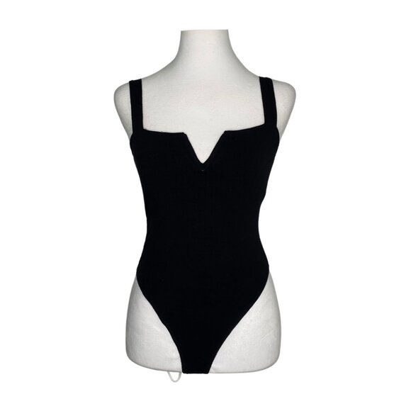 Free People Tops - Free People Intimately Black Square Neck V Notch Stretch Bodysuit, XS #339